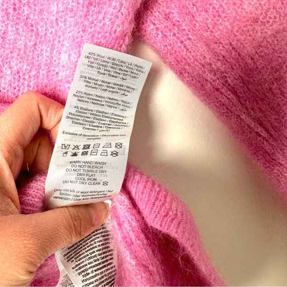 Selected Femme Coquette Girl Baby Pink Wool Mohair Blend V-Neck Sweater - Picture 11 of 15